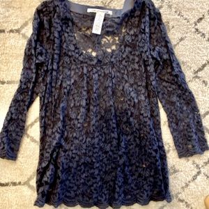 DVF Navy Lace 3/4 Sleeve Shell